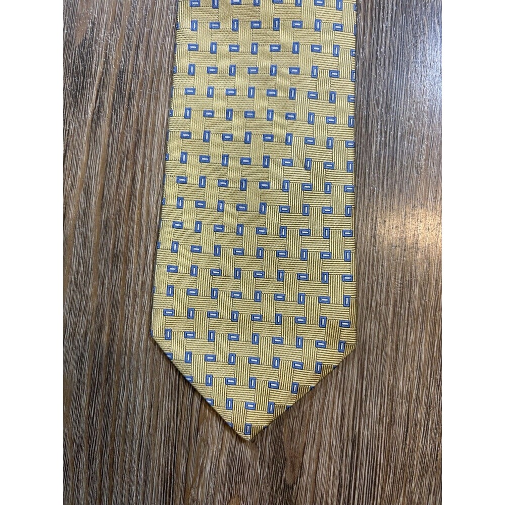 Brooks Brothers 346 100% Silk Tie USA Made Yellow Geometric